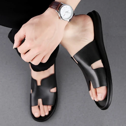 Title 5, Mens First Layer Leather Standard Size Flip-fl...