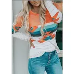 T-shirt da donna a manica lunga in maglia, collo rotondo e stampa. Comfort e stile per un look casual e moderno, perfetto per ogni occasione. — foto 12