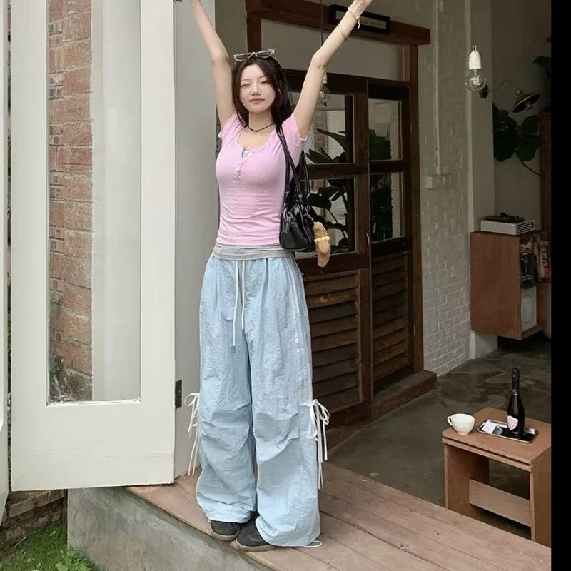 Title 2, Fashion Casual Straight-leg Climbing Wide-leg T...