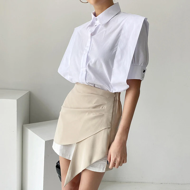 Title 5, Single-breasted Loose Short Sleeve Shirt High W...