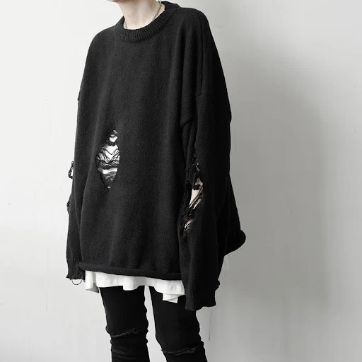 Title 1, Solid Color Torn Sweater for Men in Autumn and ...