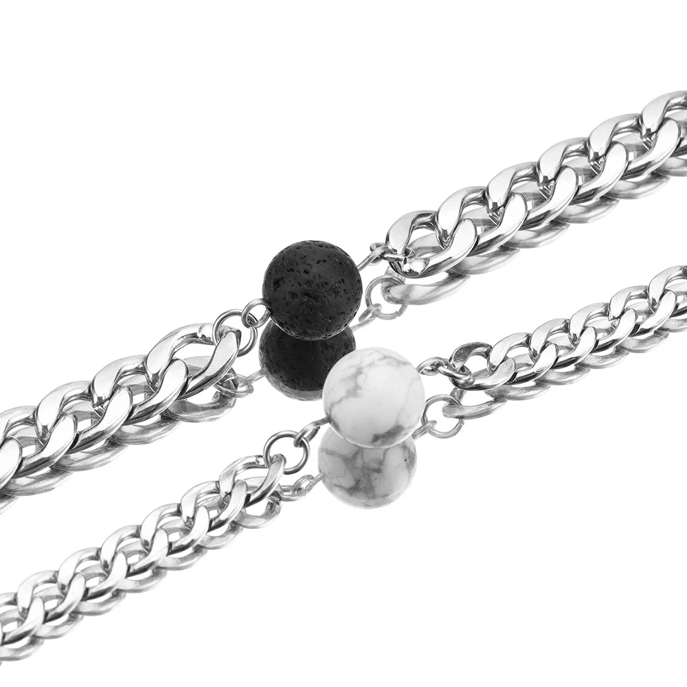 Pulseira de casal simples em aço inoxidável com pedra natural, um símbolo de união. Design elegante e duradouro para casais apaixonados. — foto 2