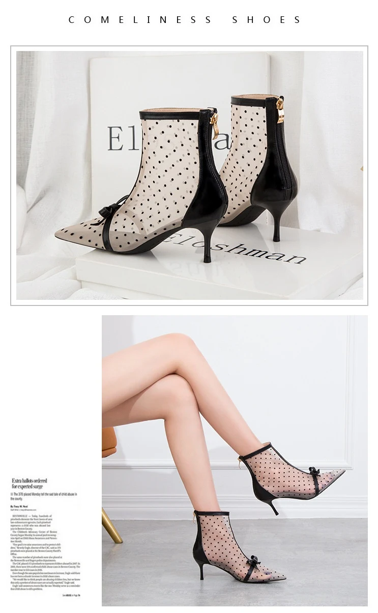 Title 4, Salto alto em mesh transparente com bolinhas e ...