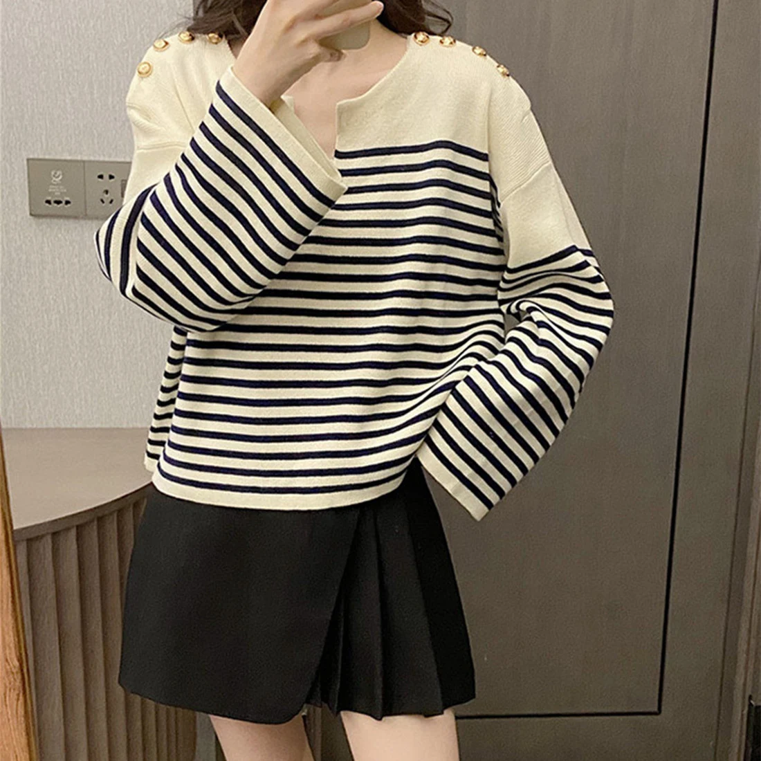 Title 1, Retro Ocean Soul Stripe Gold Buckle Neck Knitwe...