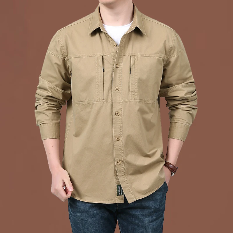 Macacão de algodão masculino Manga comprida Camisa Conforto e durabilidade para trabalho e lazer Peça versátil para atividades ao ar livre e uso diário — foto 17