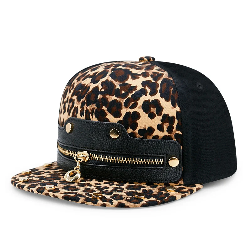 Hip-hop Leopard Print Zipper Leather Flat Brim Hat provides a stylish and cool look while shielding you from the sun. Pe — photo 5