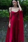 Luxury Senior Sense Acetate Satin Wine Red Bride Wedding Photo Gown Woman — photo 5