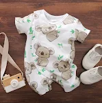 Macacão infantil de manga curta com desenhos animados, roupa fofa e confortável para bebês, ideal para brincar e dormir. — foto 9