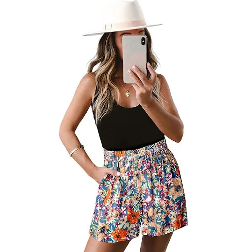 Title 6, Calças Casuais Florais Femininas Shorts Retos c...