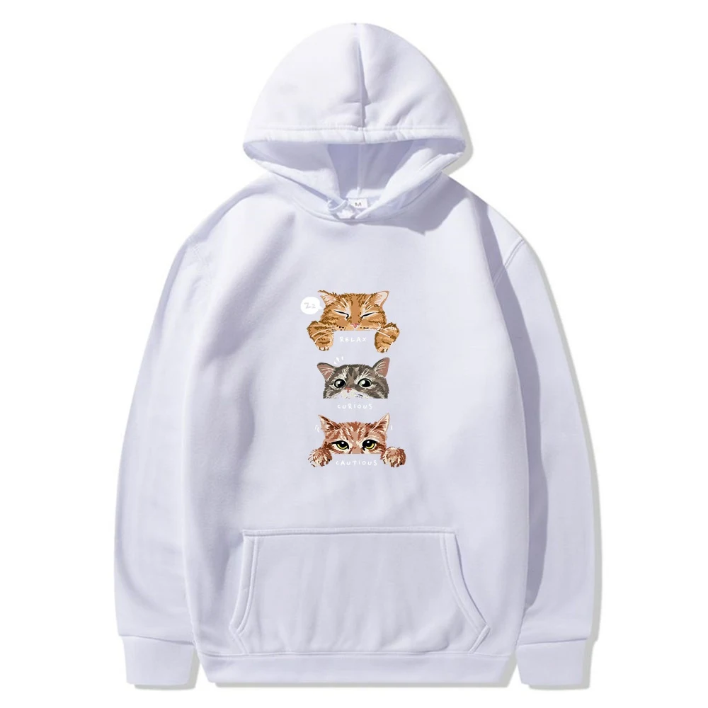 Moletom com capuz e estampa de gato para mulheres, estilo casual e confortável. Perfeito para lazer e uso diário. Look relaxado e moderno. — foto 3