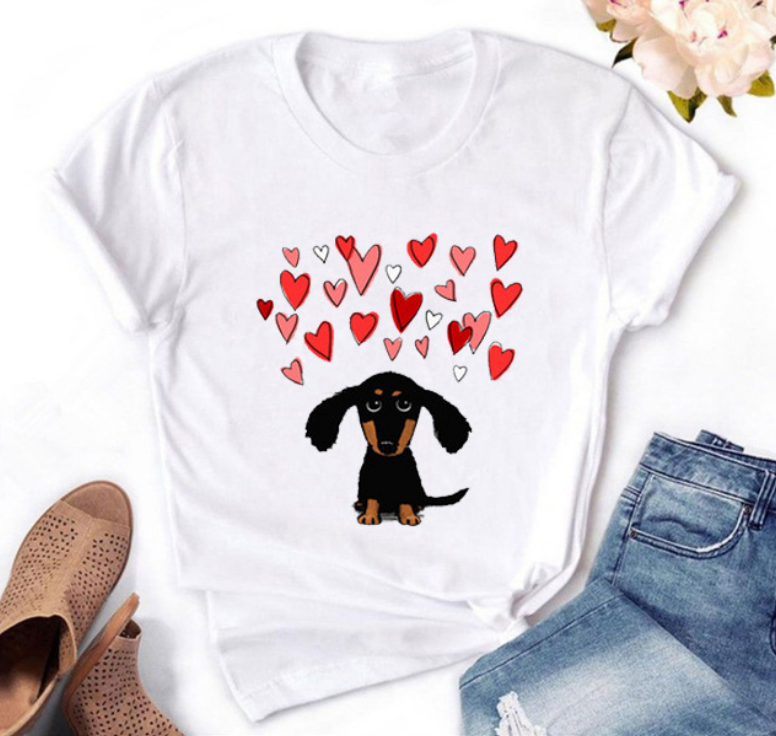 Women's casual dog love print short sleeve T-shirt, a comfy and stylish way to show your affection for your furry friend — photo 8