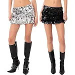 Saia curta fashion feminina com lantejoulas irregulares, ideal para criar looks estilosos e brilhar em festas e eventos. — foto 10