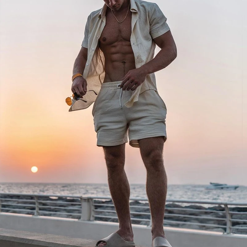 Title 2, Loose Shirt Casual Mens Shorts Short Sleeve Suit