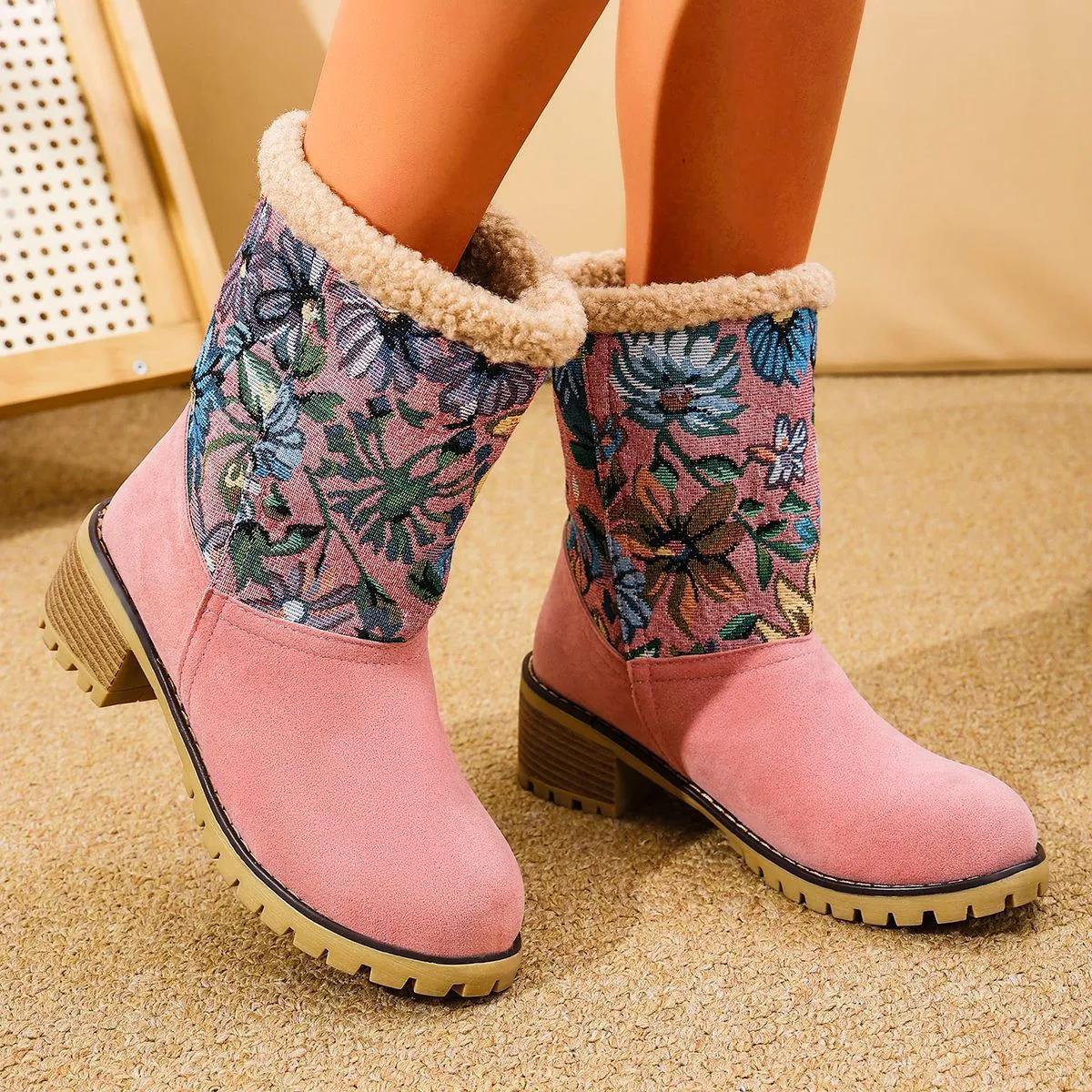 Title 3, Botas de neve bordadas com flores estilo étnico...
