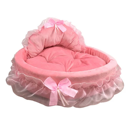 Hanpanda Fantasy Bow Lace Dog Bed Beds For Large Dogs Detachable Oval Pink Princess Pet Bed Basket For Dog Pet Wedding F — photo 1