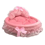 Hanpanda Fantasy Bow Lace Dog Bed Beds For Large Dogs Detachable Oval Pink Princess Pet Bed Basket For Dog Pet Wedding F — photo 1