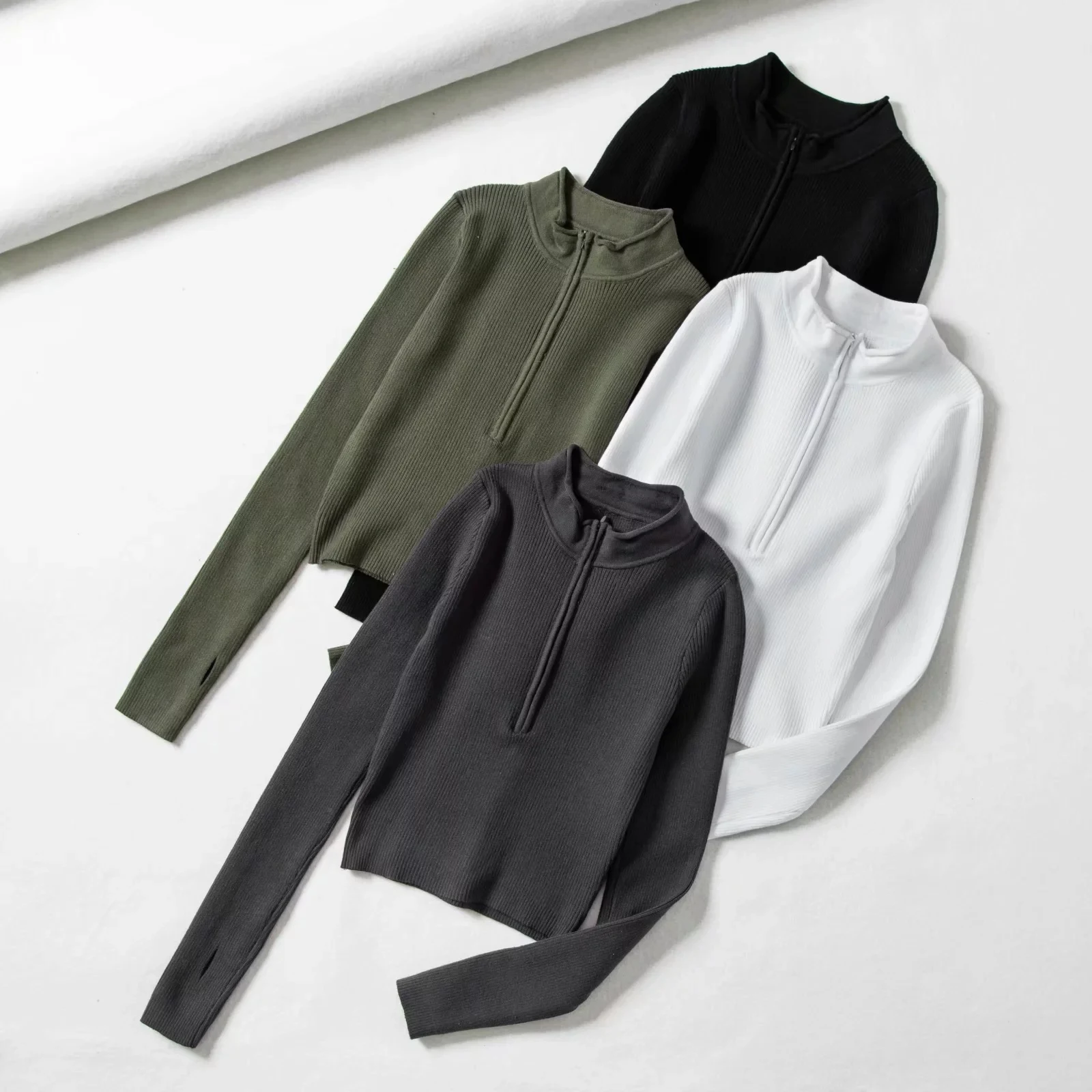 Title 6, Half Zipped Stand Collar Midriff Outfit Skinny ...
