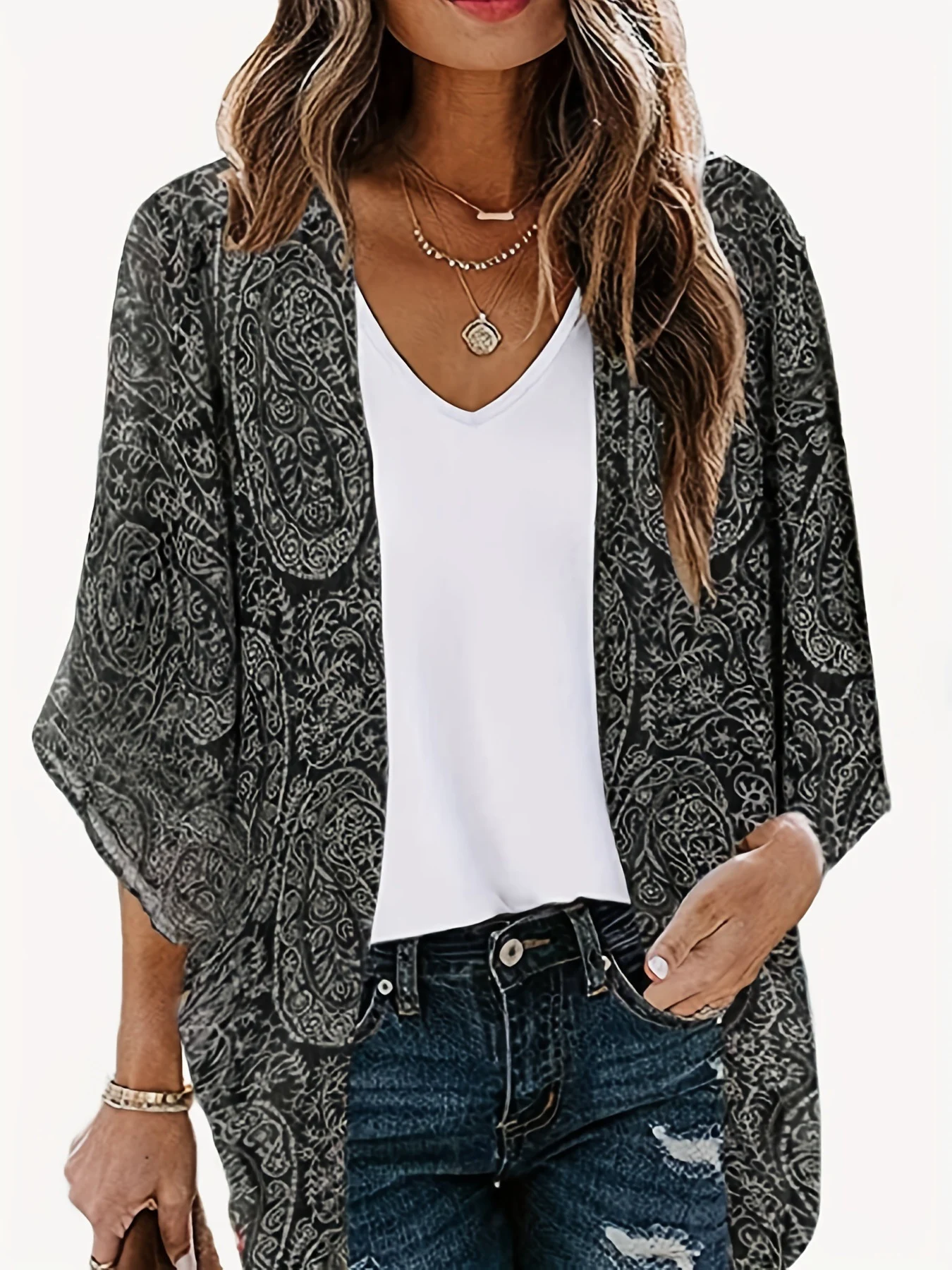 Beach Sun Protection Printed Cardigan Jacket. Lightweight, stylish sun cover-up. Perfect for protecting yourself from th — photo 6