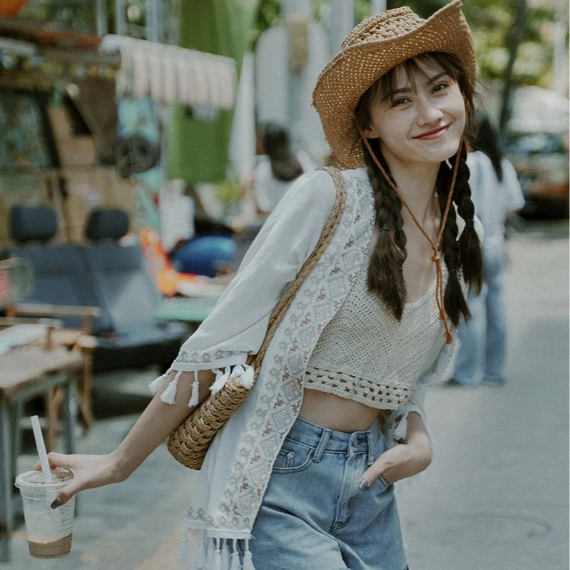 Ethnic Embroidery Sun Protection Shirt Beach Baggy Coat Stay stylish and protected from the sun. Perfect for the beach, — photo 6