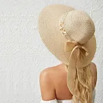 Flower Hemp Straw Hat Beige