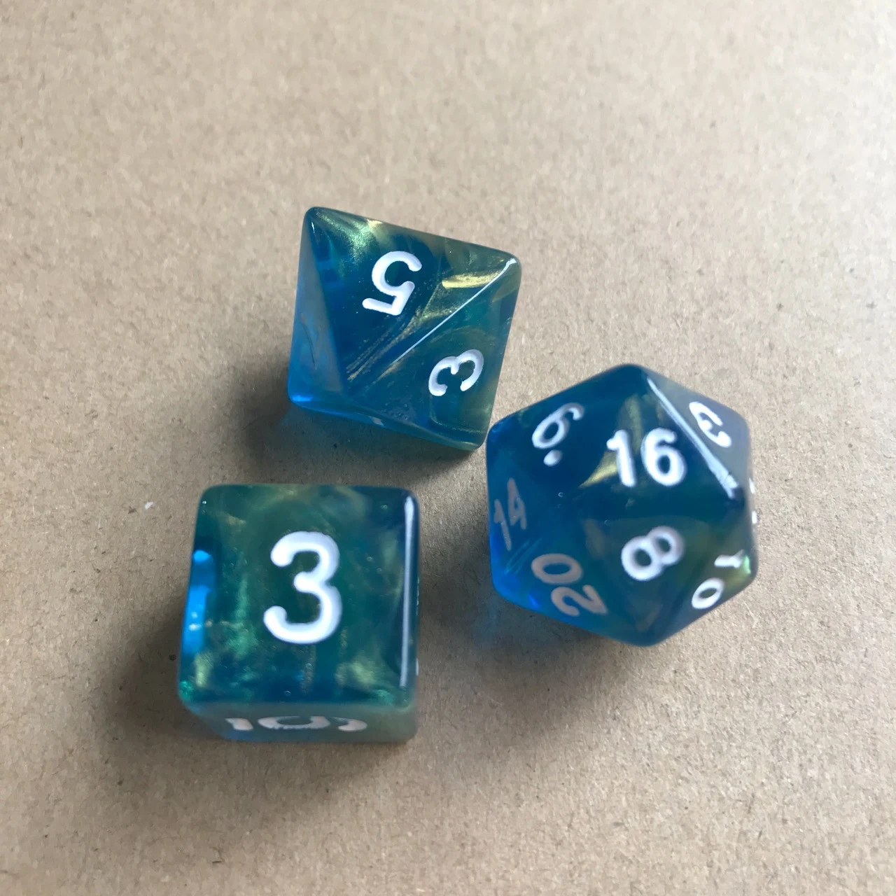 Multi-faceted Transparent Blue Floating Gold Dice Acrylic Digital DND for roleplaying games, a unique digital gaming exp — photo 3