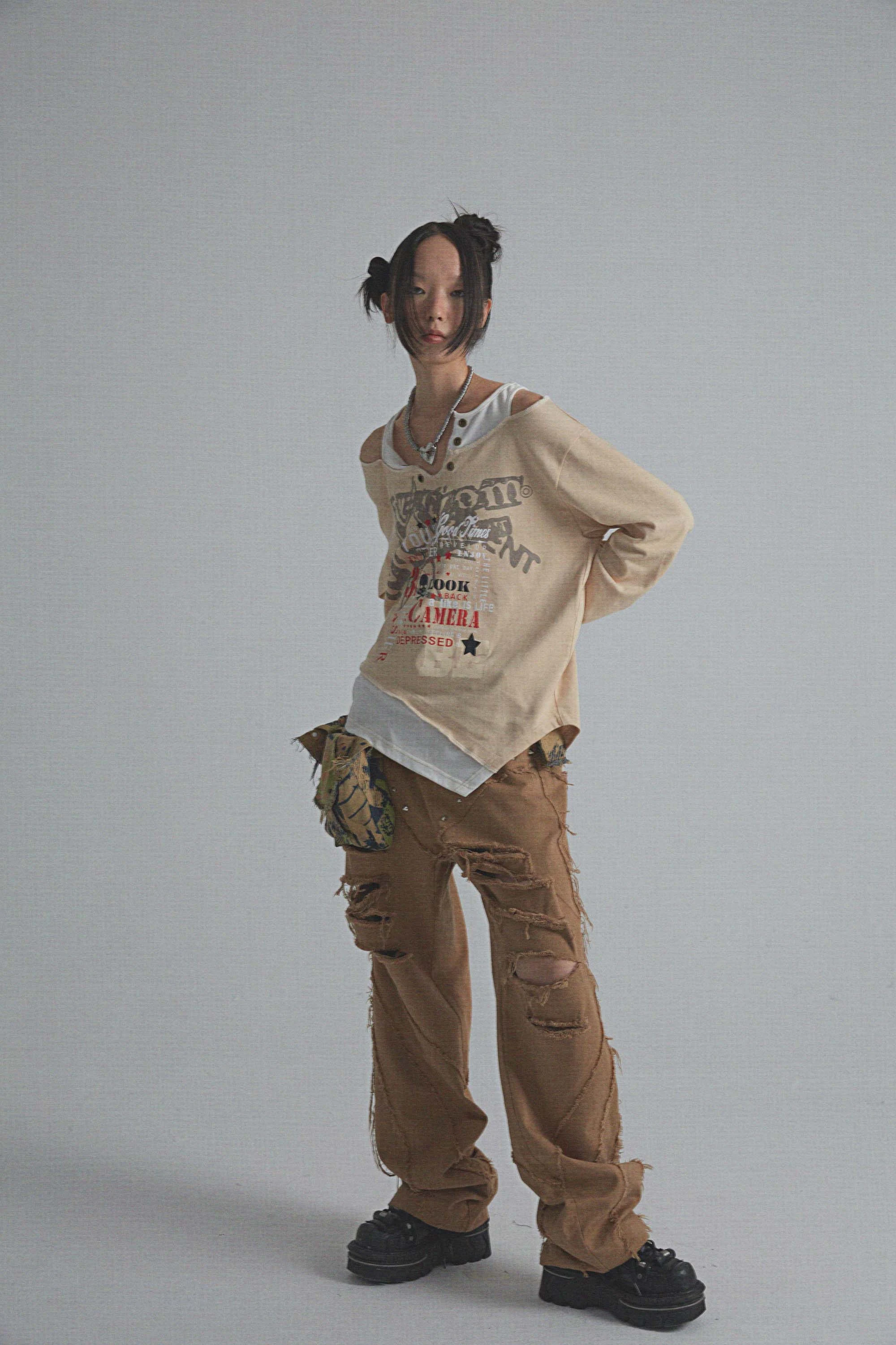 Title 1, Loose Cotton Fake Two Piece Print Vintage Long ...