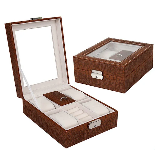 Title 1, Snake grain leather jewelry box for elegant and...