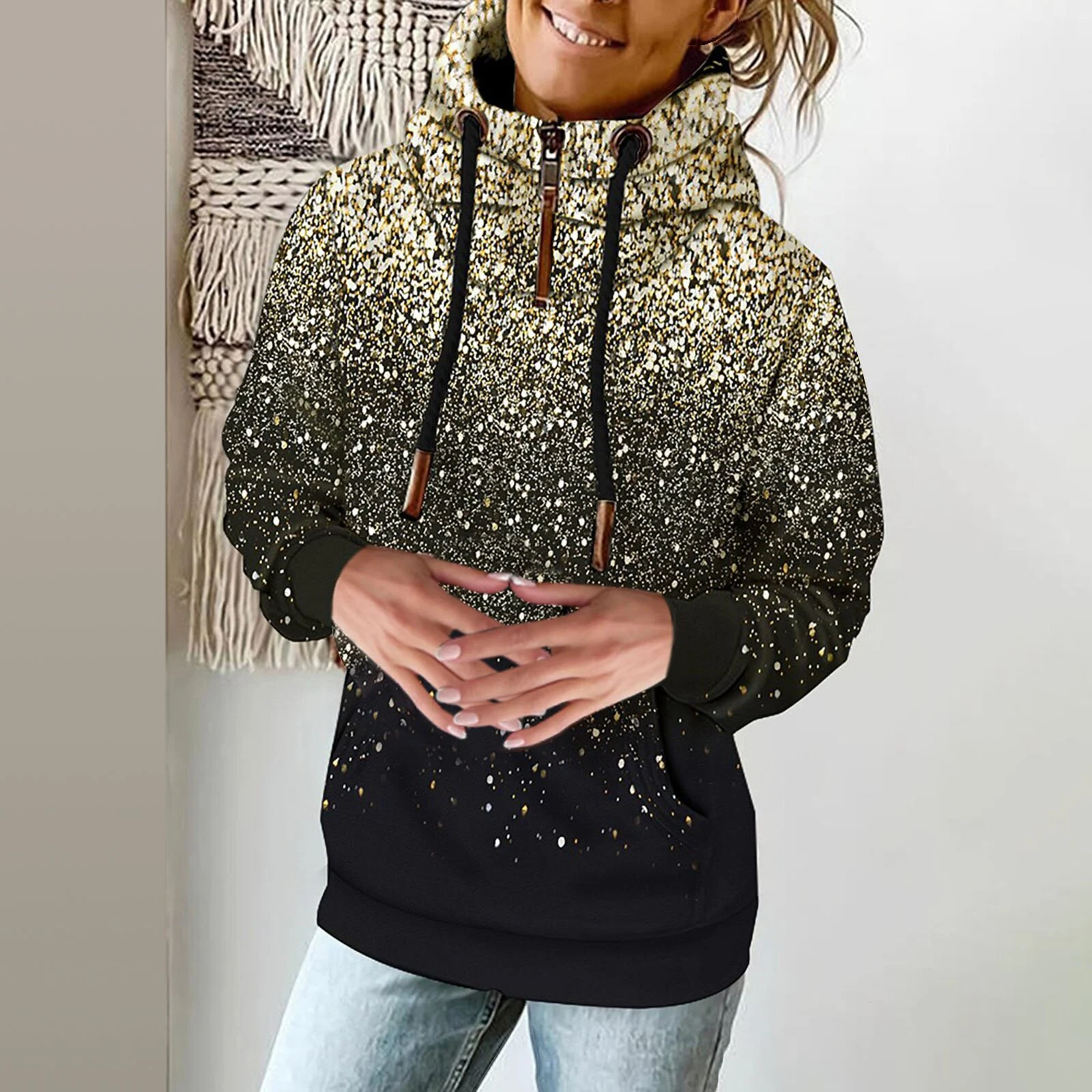 Suéter de lã estampado de moda feminina com gola alta — foto 4