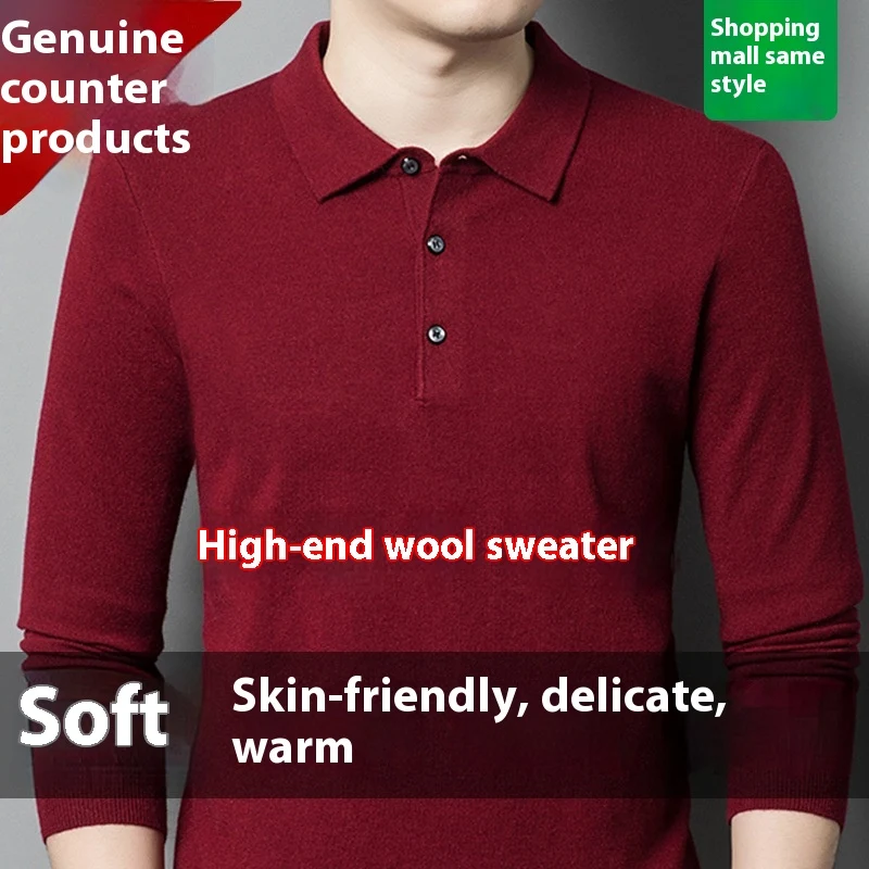 Men's Autumn And Winter Solid Color Shirt Middle-aged Polo Sweater, a comfortable and warm choice for the cooler months. — photo 12