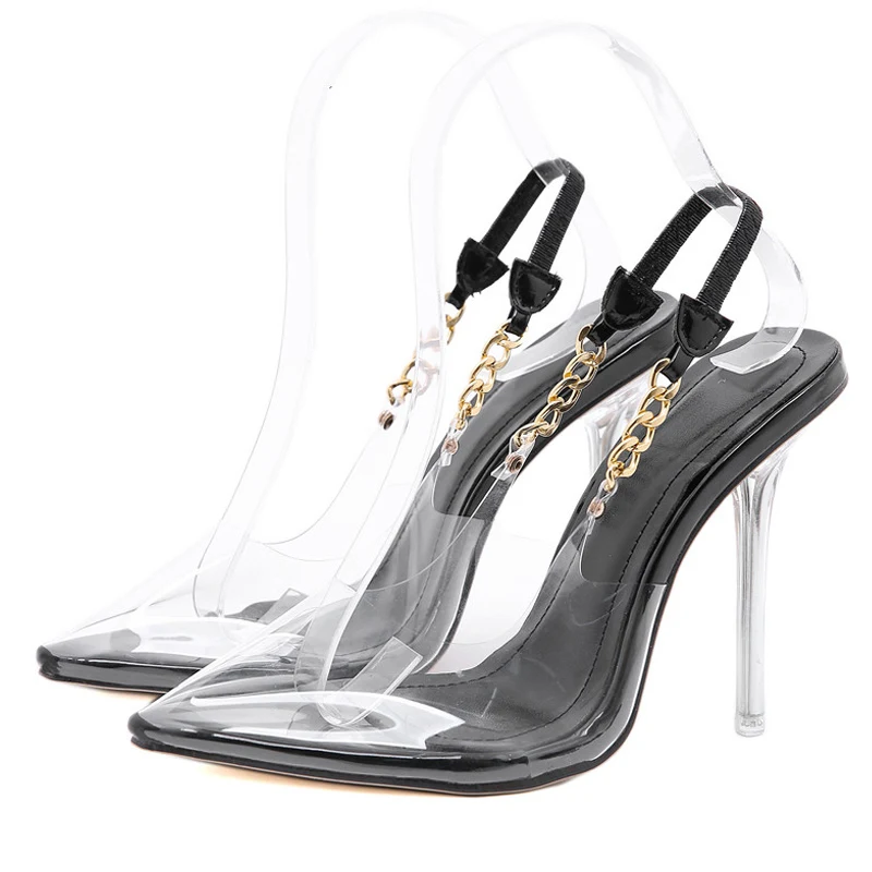 Salto Alto Transparente Sexy com Corrente de Metal para um Look Fashion Versátil e Sofisticado Combine com Tudo — foto 5