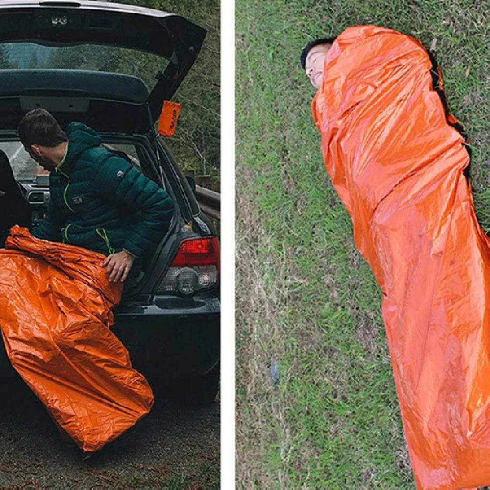 Saco de dormir de emergência para viagens ao ar livre Leve e compacto, à prova d'água e vento. Essencial para acampamentos, trilhas e situações de emergência. — foto 4