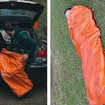 Saco de dormir de emergência para viagens ao ar livre Leve e compacto, à prova d'água e vento. Essencial para acampamentos, trilhas e situações de emergência. — foto 4