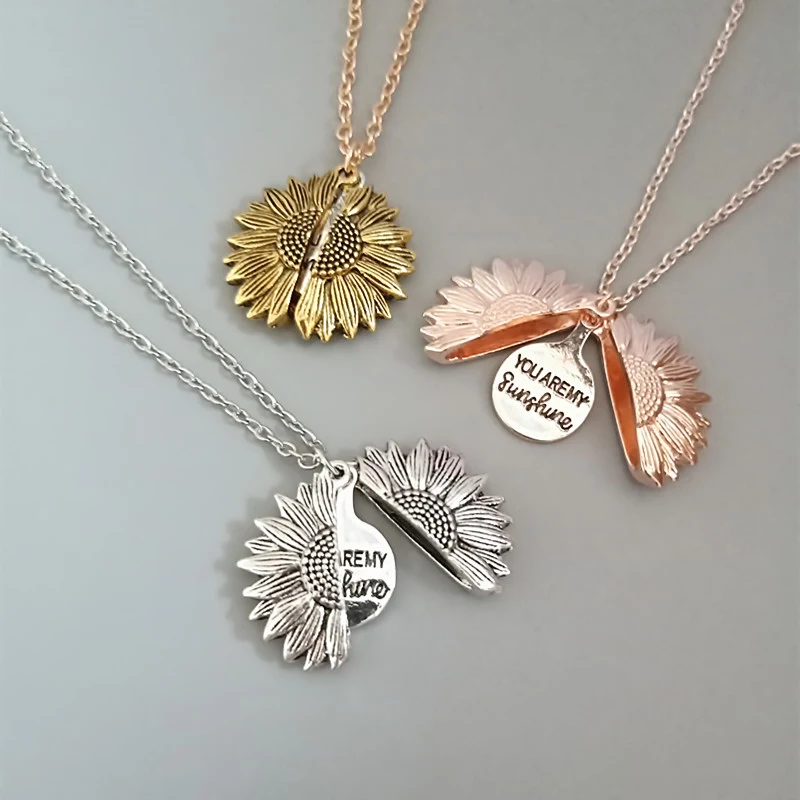Colar com dupla inscrição de girassol, presente personalizado e único para ela. Demonstre seu amor com este lindo colar floral. — foto 8