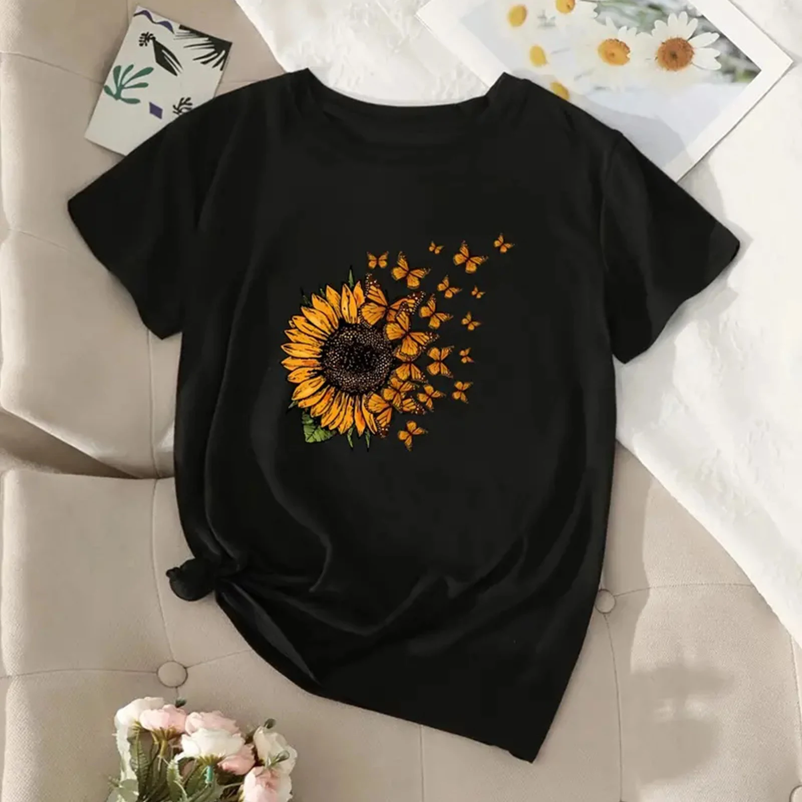 Title 3, Maglione da donna con stampa girasoli e farfall...