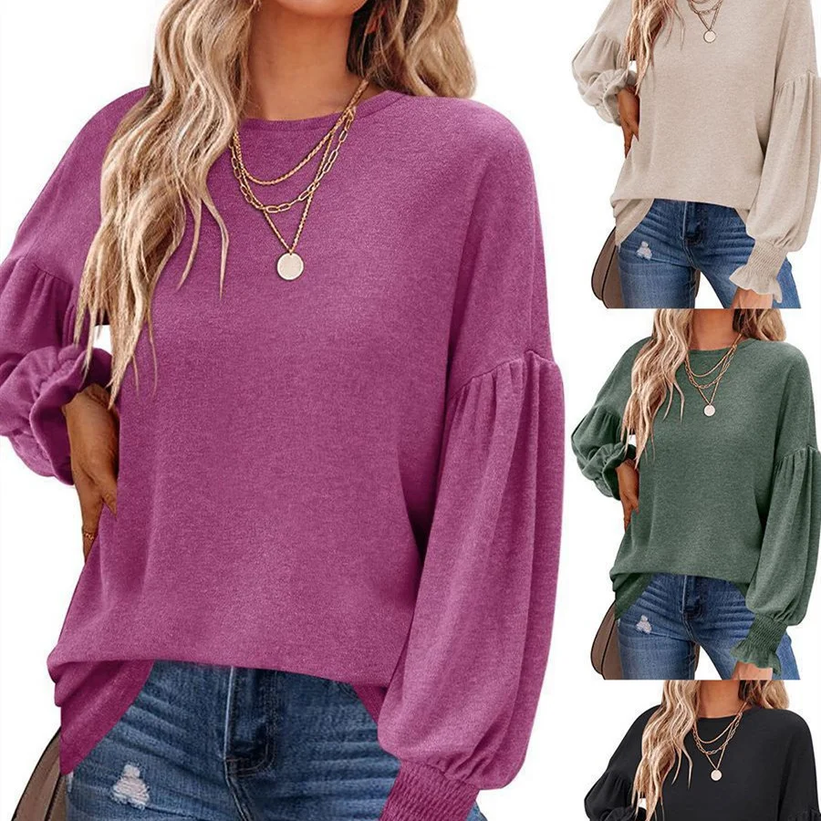 Title 4, Womens Top Round Neck Pleated Lantern Sleeve –...