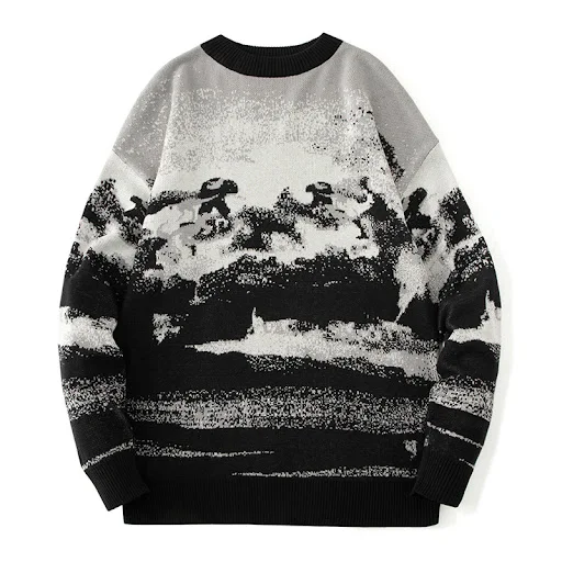 Title 4, Ink Painting Sweater Pullover, Loose Fit, comfo...