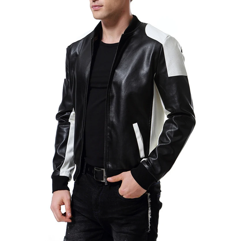 Stand Collar Leather Coat with Color Matching. Enjoy a sophisticated look and protection from the cold with this high-qu — photo 2