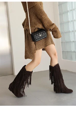 Title 14, Autumn and Winter Tassel Round Toe Invisible El...