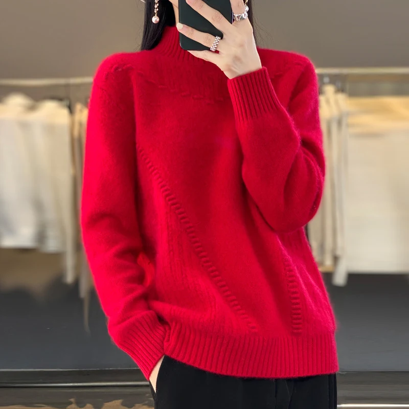 Nuova maglia in lana lavorata a maglia, alla moda e calda. Perfetta per un look elegante e confortevole, ideale per l'inverno, morbida e avvolgente. — foto 3