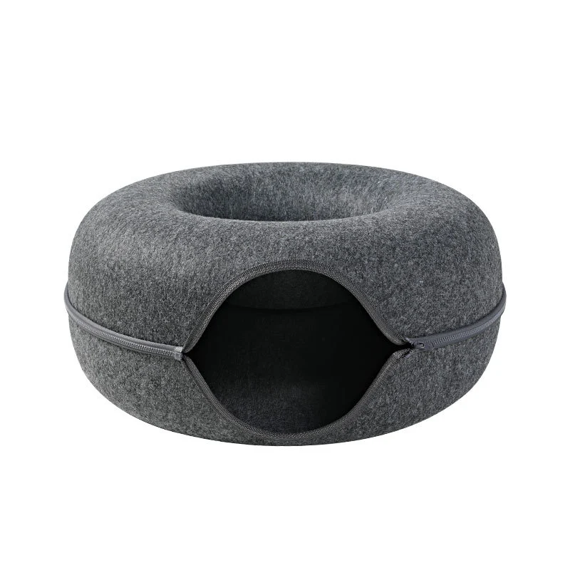 Four Seasons Cat Nest Round Woolen Felt Pet Dual-use Tunnel Interactive Toy Grey Provides Comfort and Playtime — photo 8