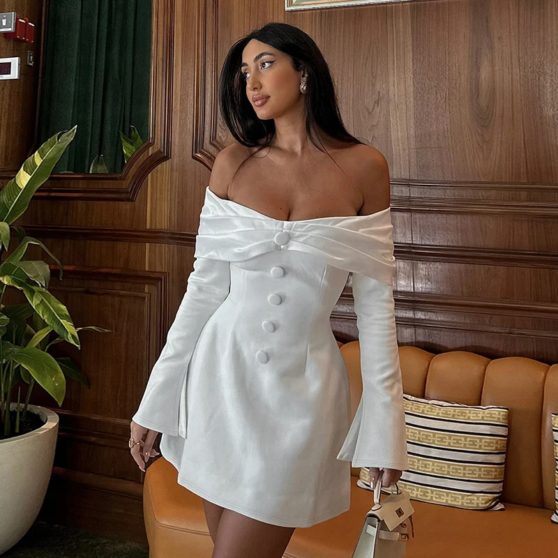 Zomer damestas heupslanke off-shoulder jurk — foto 4