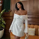 Zomer damestas heupslanke off-shoulder jurk — foto 4