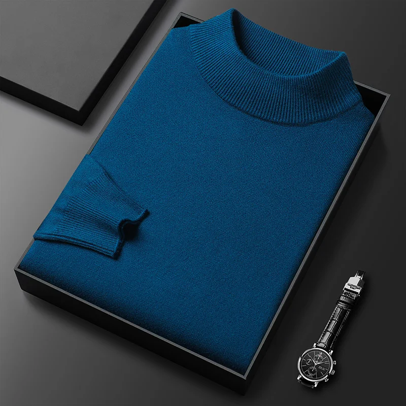 Men's Sweater Slim Fit Pure Color Half Collar Knitted Bottoming Shirt, offering a versatile and stylish layering piece f — photo 10