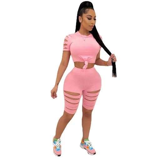 Title 10, Solid Color Ripped Leisure Sports Suit