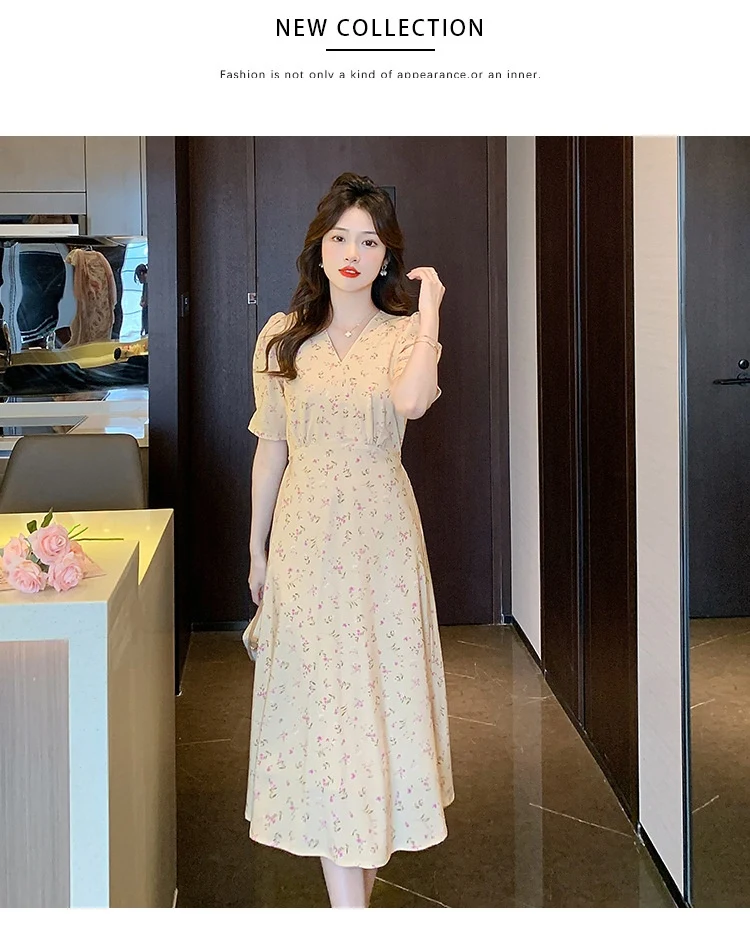 Title 2, Cheongsam Mid-length Bubble Slim V-neck Short S...