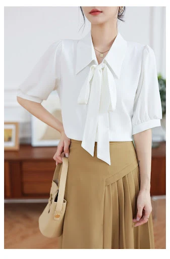 Title 20, Smoke Blue Short-sleeved Chiffon Shirt Korean S...