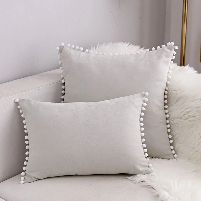 Almofada de sofá com pele sintética, renda e bola, cor sólida, camurça, perfeita para abraçar e decorar sua casa. — foto 20
