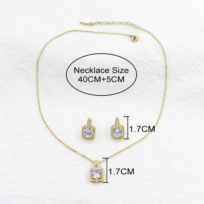 Colar de diamantes luxuoso feminino, sofisticado com brincos de zircônia quadrados, eleve sua elegância e estilo. — foto 4
