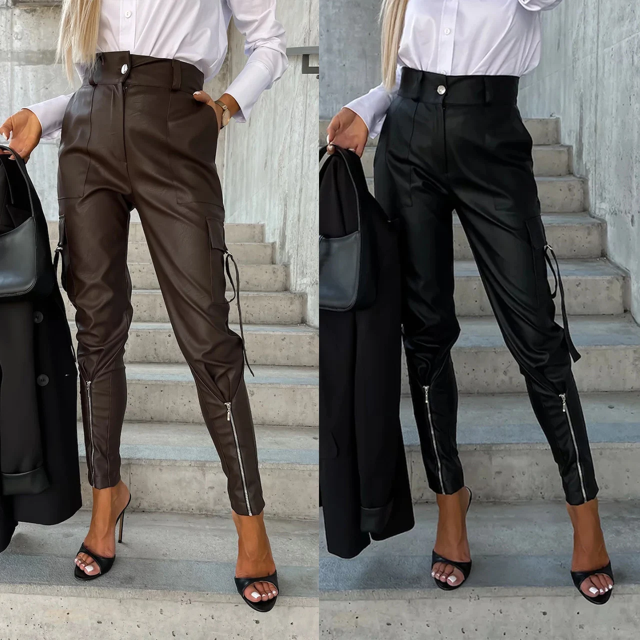 Title 3, Pantaloni skinny da donna in ecopelle PU, a vit...