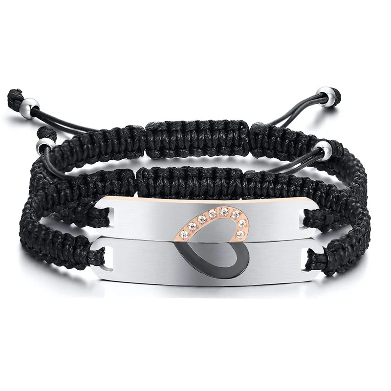 Pulseira de casal em aço preto, tecida à mão. Amor eterno. Presente ideal para casais. Resistente, elegante e com design único. — foto 1
